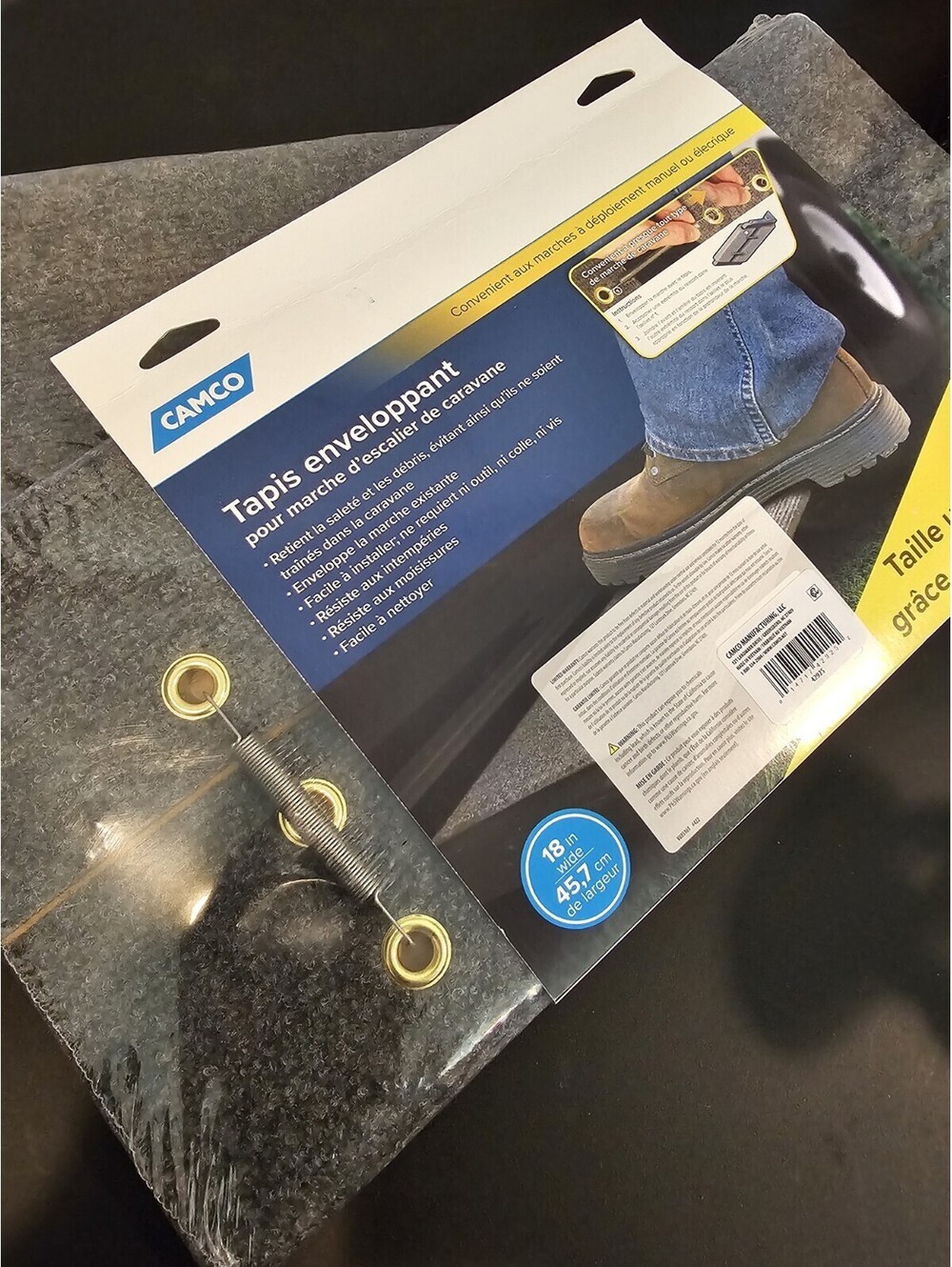 Lot of 2 Camco 42925 Wrap Around RV Step Rugs 18" Wide Charcoal Gray New Sealed